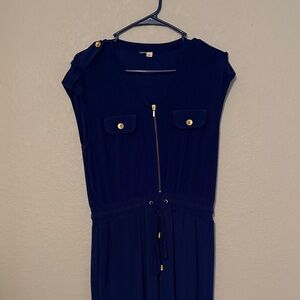 Navy Jumpsuit with Gold Hardware